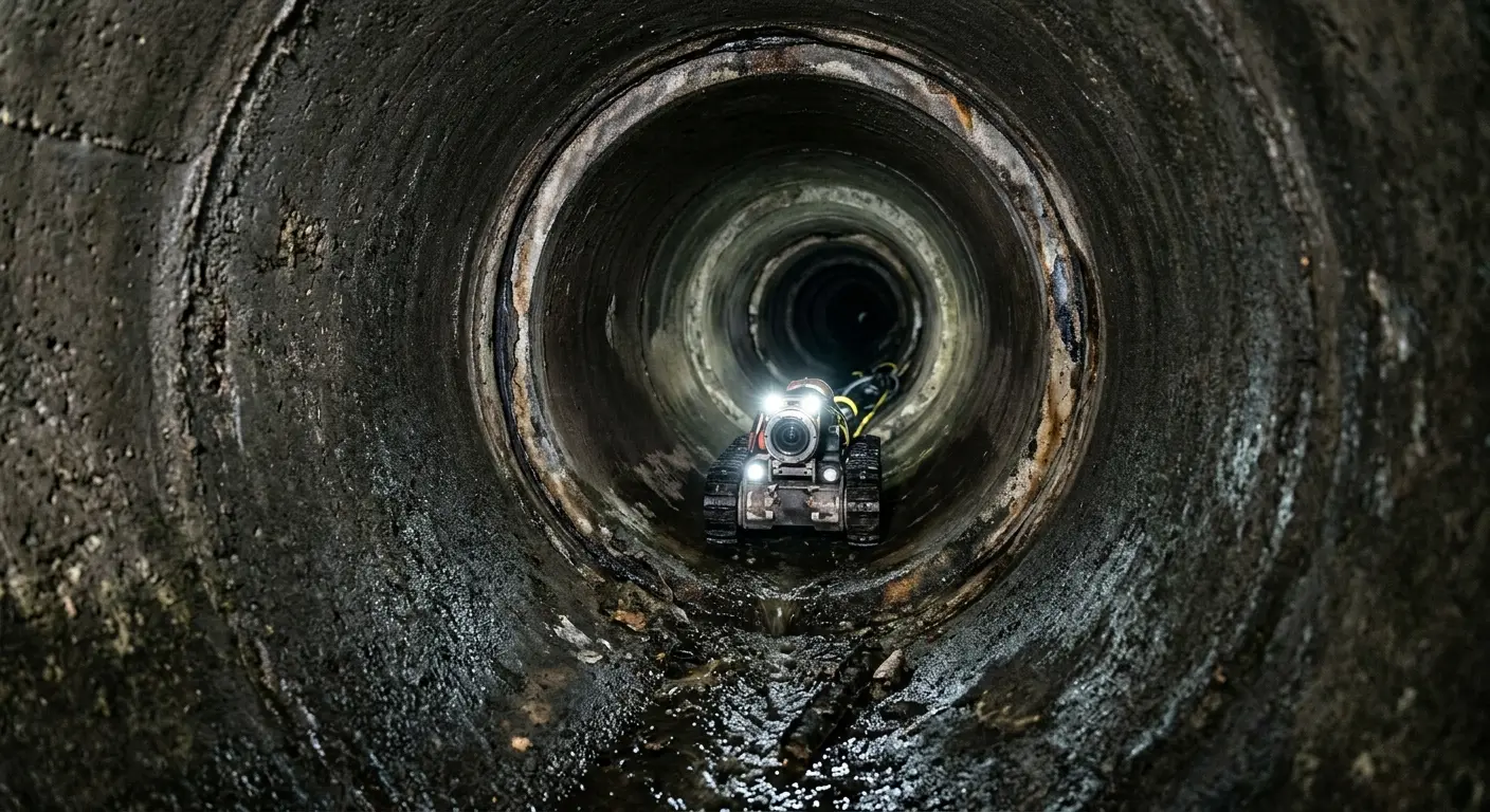 Robotic sewer camera inspecting pipe interior for Sewer Line Repair in Crete